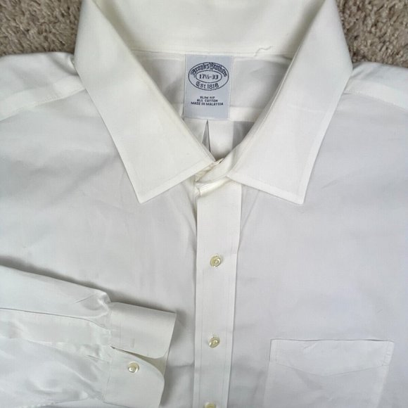 Brooks Brothers Mens Long Sleeve Button Up Shirt White Slim Fit 17.5 33 Spread - Picture 1 of 15